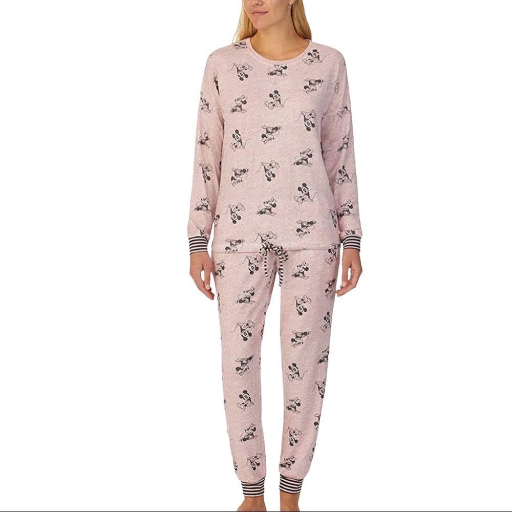 Disney 2 Piece Wms Sz Lrg Mauve Mickey and Minnie Jogger Style Soft Cozy Pajamas